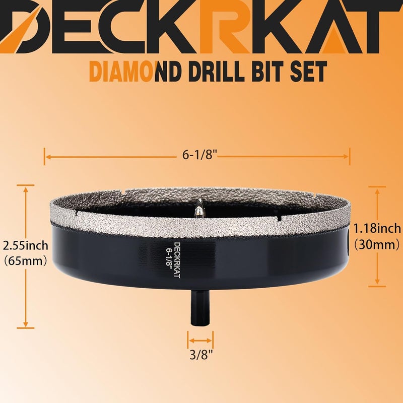 DECKRKAT Store 6-1/8"Diamond Hole-Saw Bits with Pilot Drill Bit - 6-1/8"Diamond Tipped Tile Hole Saws with Guiding Bit Accurate Drilling for Porcelain Tile Ceramic Pottery Granite Stone Glass Bottles 156mm - Image 2